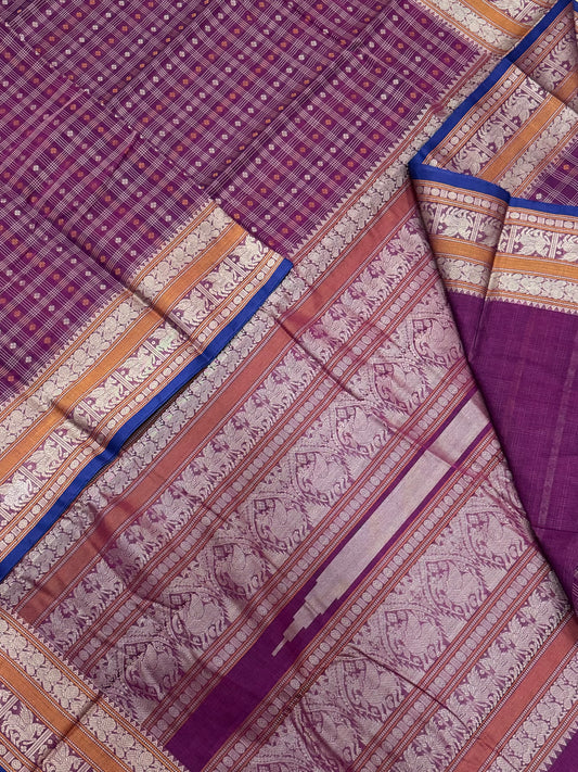 Pure Handloom Kanchi rich Cotton Saree | thread woven X  1000 BUTTA |burgandy X blue | intricate rich thread woven Pallu & unicorn borders