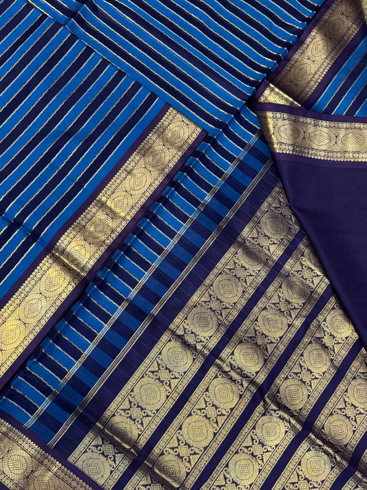 Kanchi Silk Cotton Sarees | rich zari border x Neil veldhari | blue X navy blue