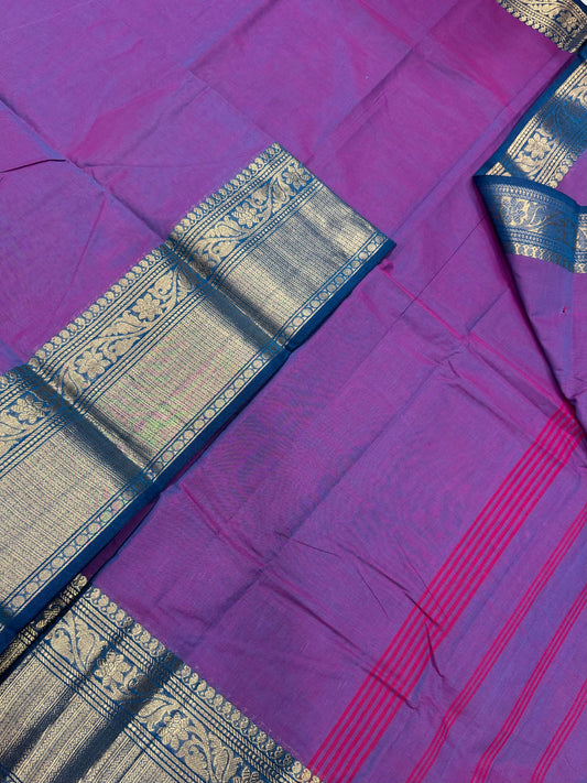 Kanchi soft cotton | violet X blue | Zari border