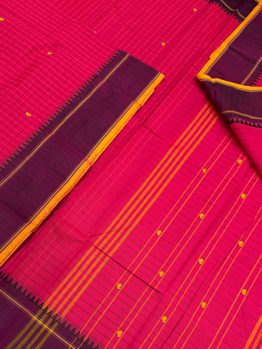 Kanchi soft cotton | chilly red X marron X yellow | thread kattam X thread border