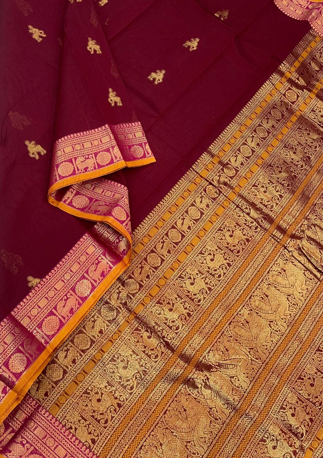 Kanchi mercerised soft cotton |rich zari border x maan butta| aaraku x manjal| MC10