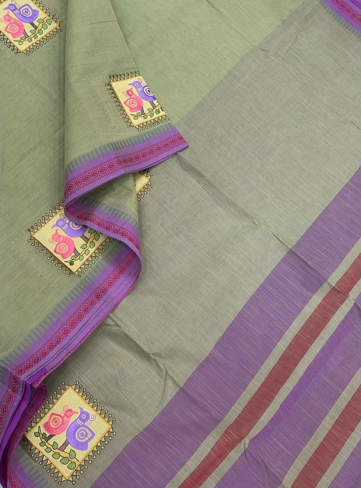 Kadhi soft Cotton | green x violet | thread border X embroidery