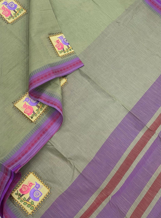 Kadhi soft Cotton | green x violet | thread border X embroidery