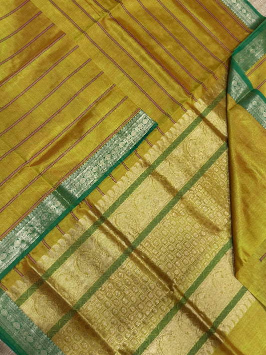kanchi silk cotton | veldhari X tiny Zari border | yellow x green