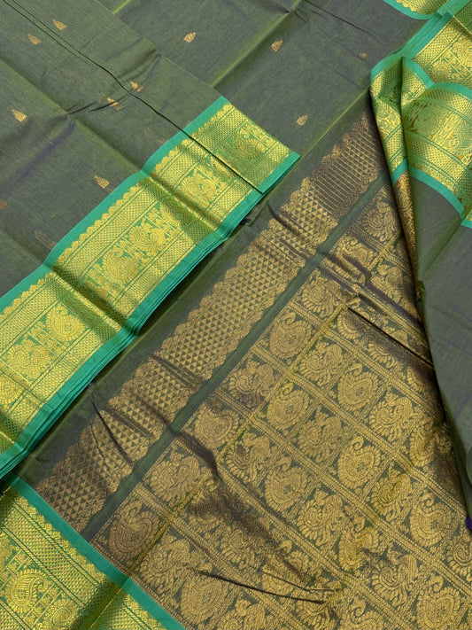 Kanchi soft cotton | twotone green X teal green | rich pallu X Zari border