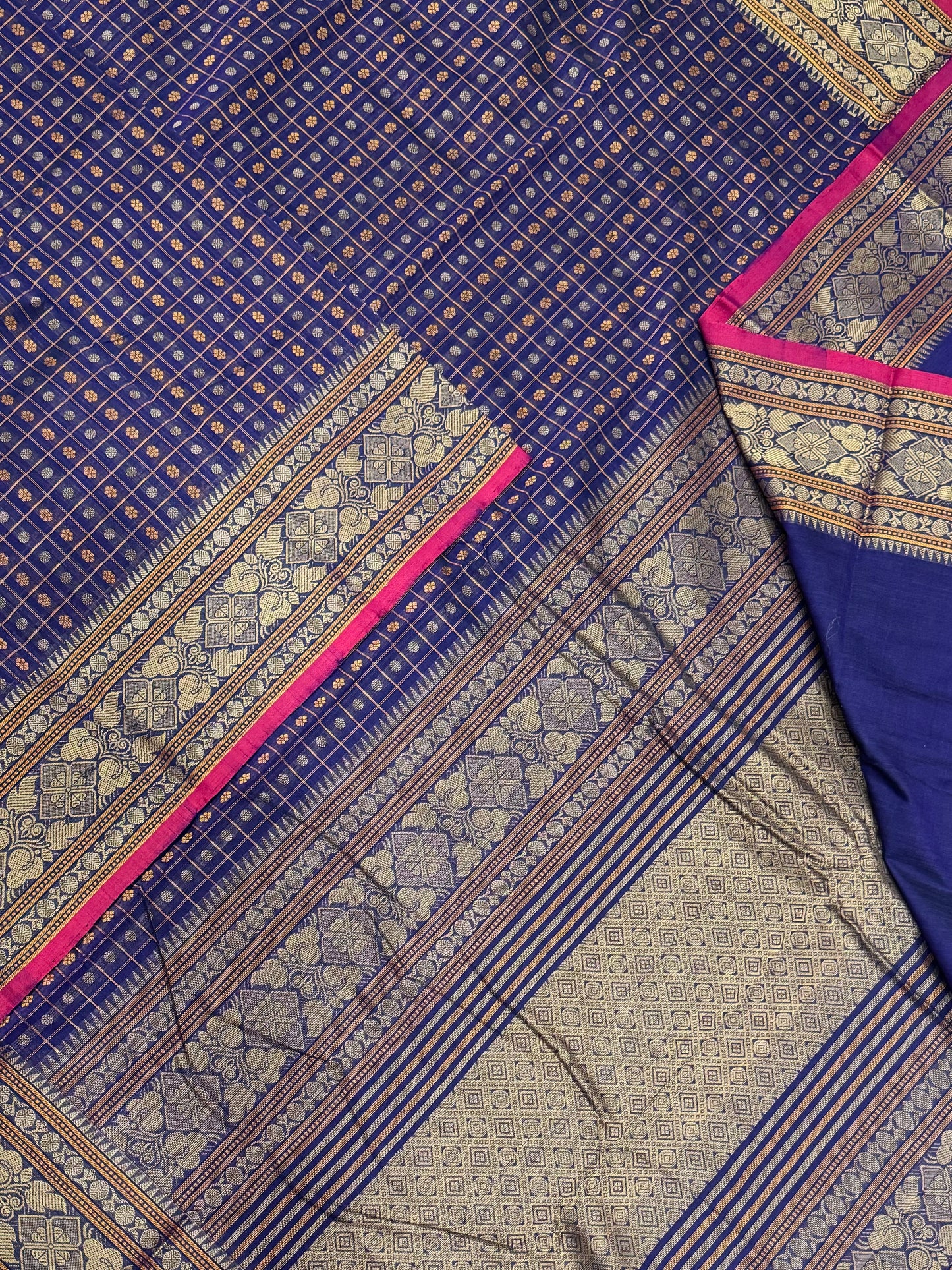 Pure Handloom Kanchi rich Cotton Saree | thread woven X  1000 BUTTA |blue X pink | intricate rich thread woven Pallu & borders