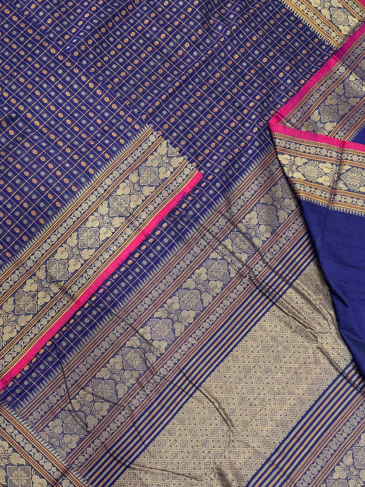 Pure Handloom Kanchi rich Cotton Saree | thread woven X  1000 BUTTA |blue X pink | intricate rich thread woven Pallu & borders