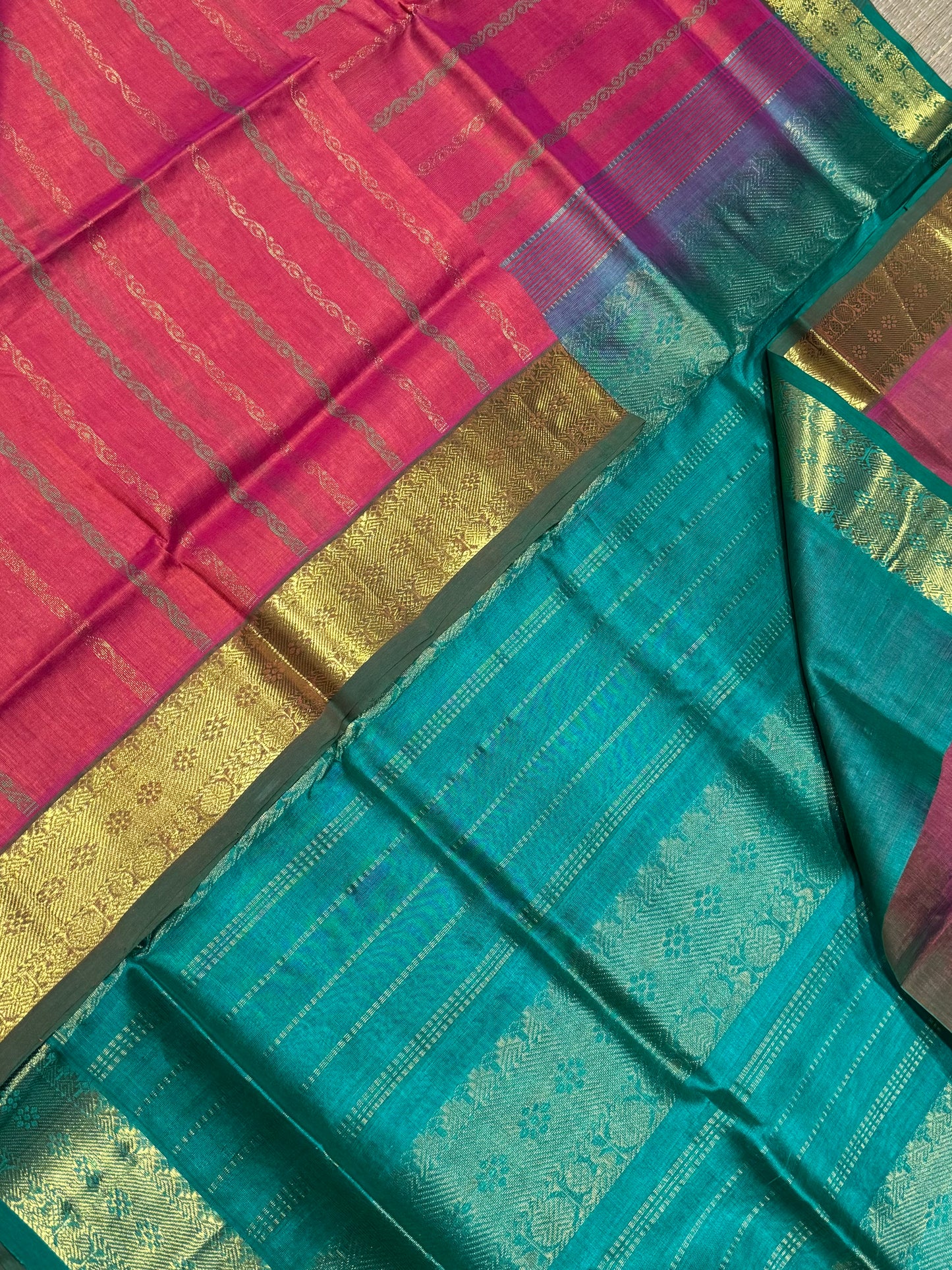 Kanchi Silk Cotton Sarees | silk cotton | orange X teal