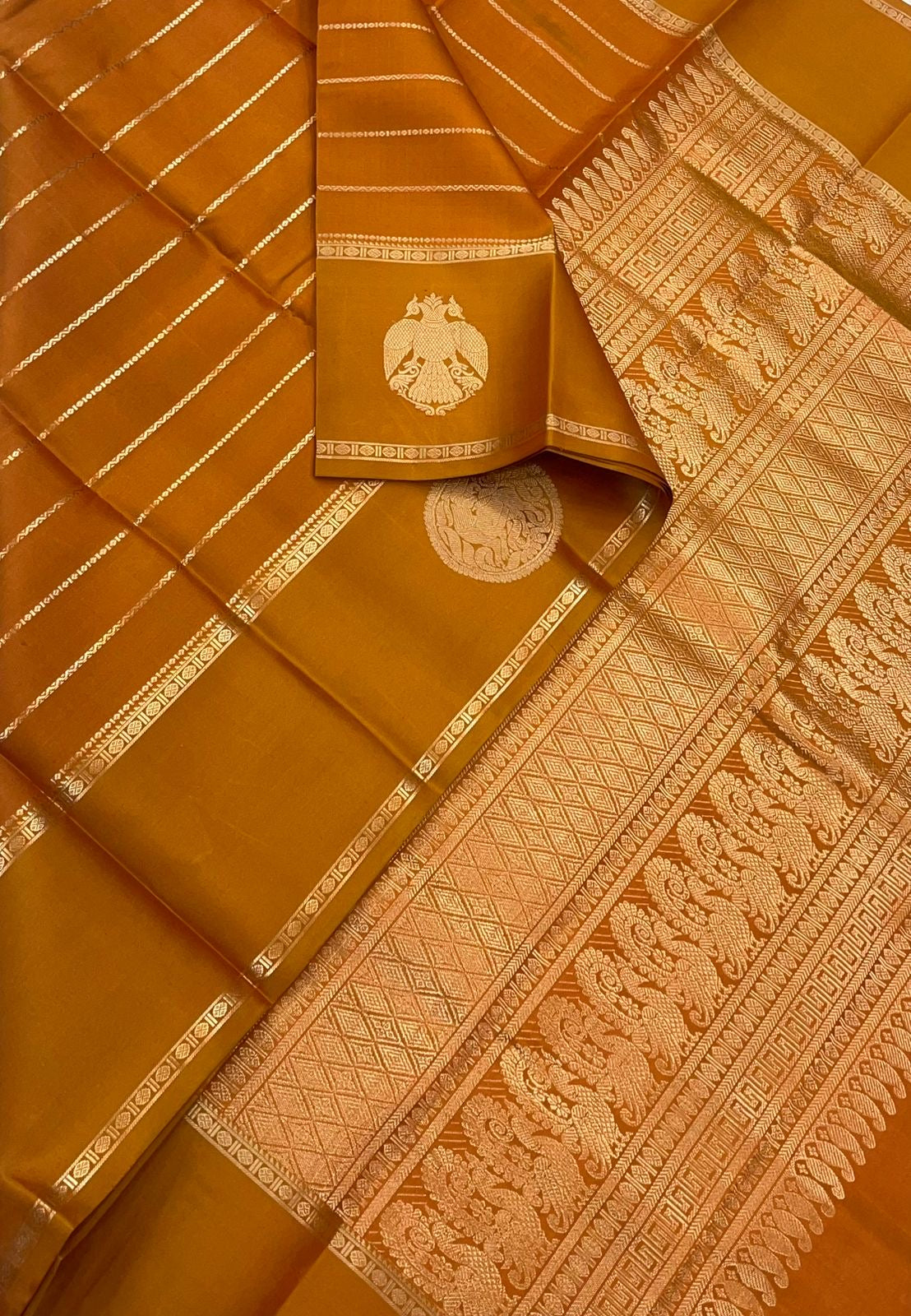 Pure Kanjivarams | veldhari X eruthalapakshi zari butta | Manjal |Handwoven luxury x 4 ply master weave | NKV45