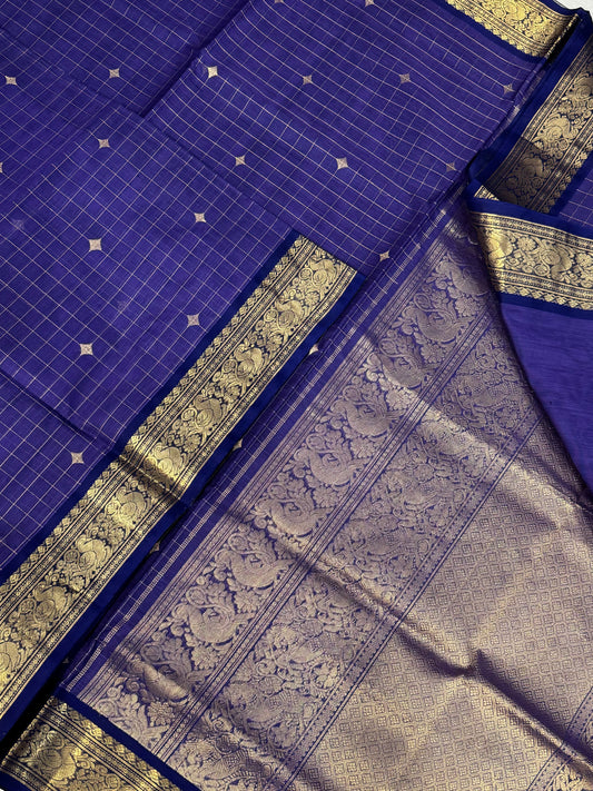 Kanchi Silk Cotton Sarees | rich zari border x Zari kattam | violet X blue