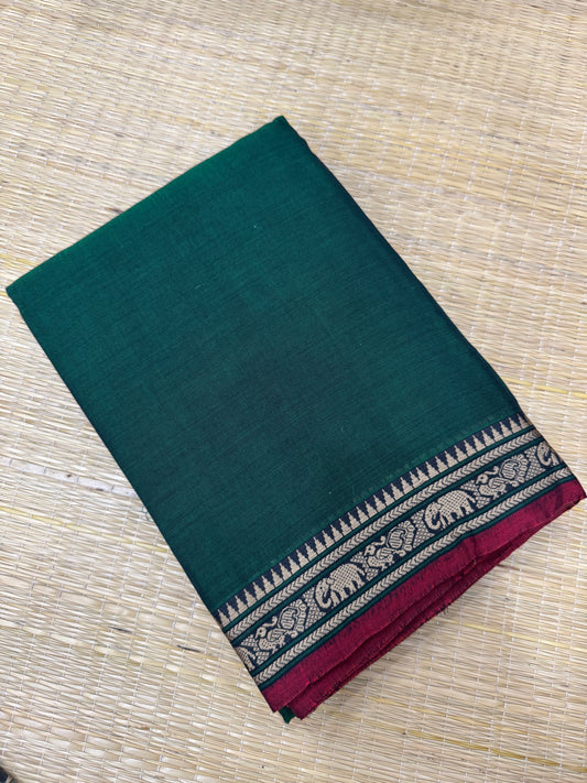 Narayanpet soft cottons | tiny thread border | green X red