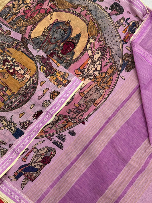 Ponduru feather soft cotton |ramayanam story telling saree | pink