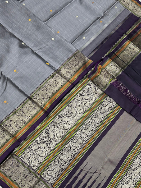 Pure Kanjivarams | zero zari | grey x jamun | Handwoven luxury x 4 ply master weave | NKV35