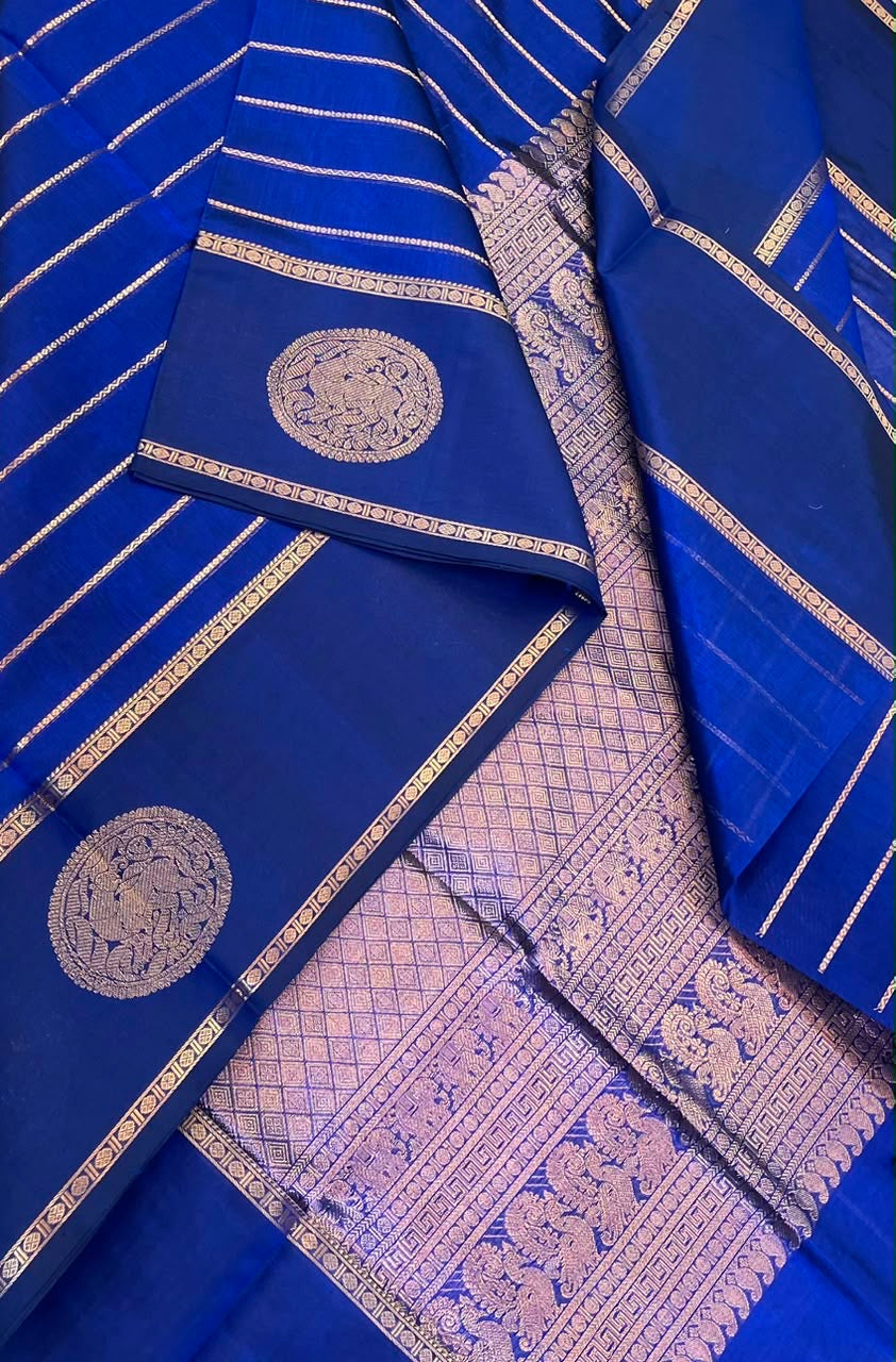 Kanchi Silk Cotton Sarees | luxury silk cotton | veldhari X eruthalapakshi zari motif | royal blue