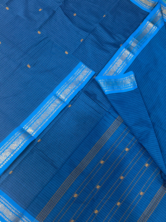Kanchi soft cotton | blue X sky blue  |  tiny zari border x kattam