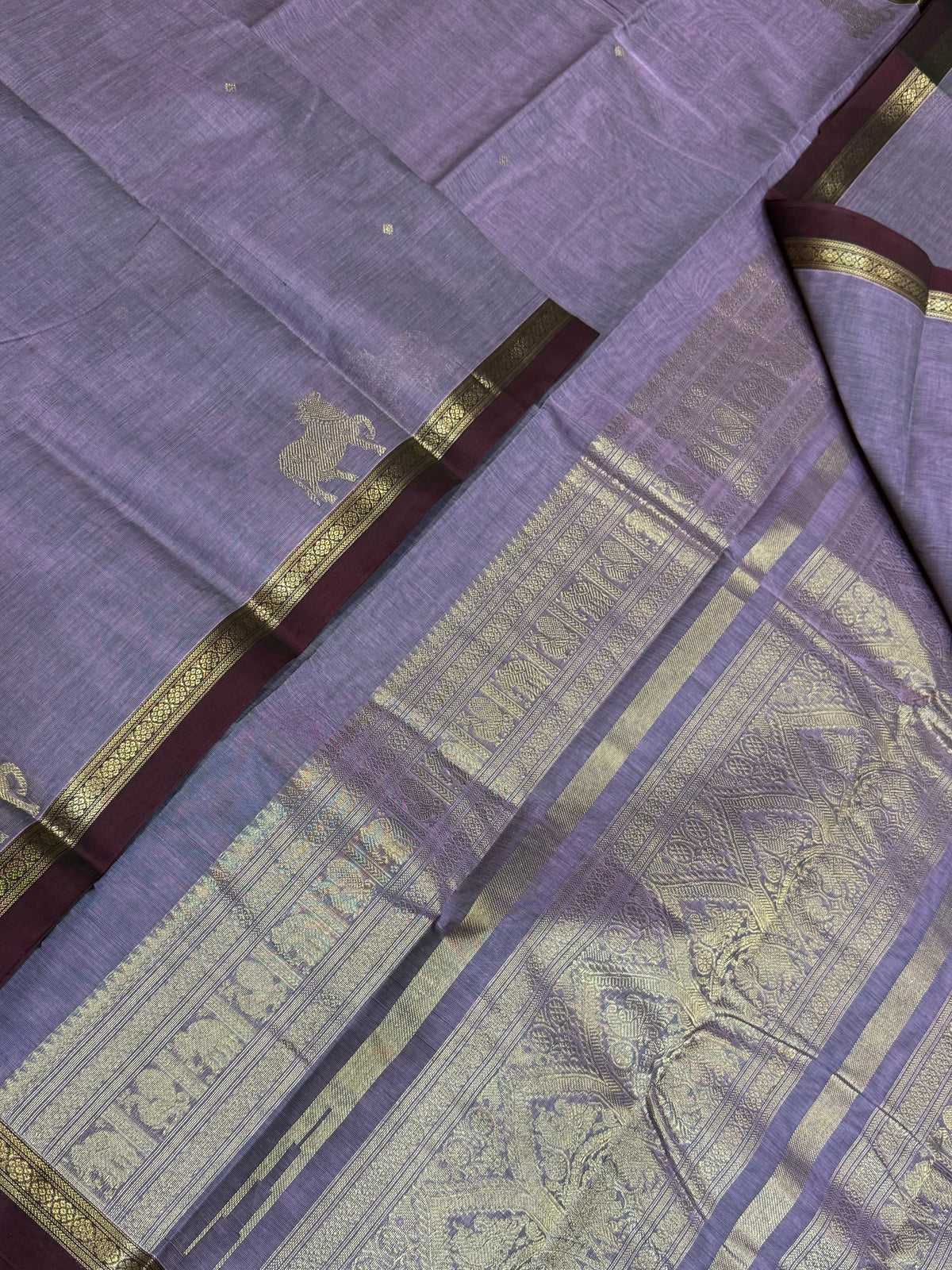 Pure Handloom Kanchi rich Cotton Saree | tiny border | mauve x marron