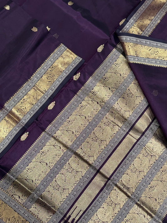 Kanchi Silk Cotton Sarees | tiny eruthalapakshi motifs | brownie jamun X gold