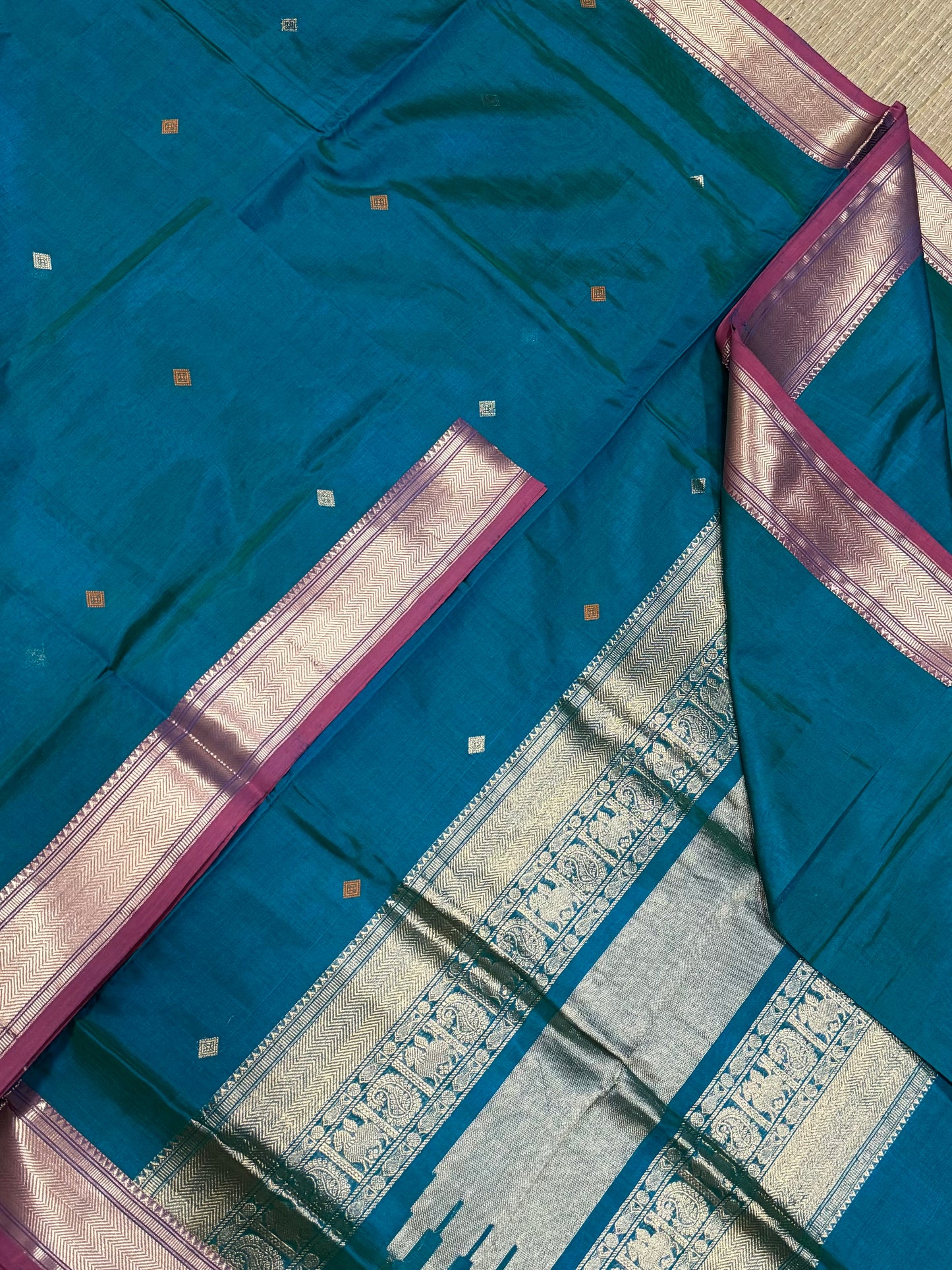 Kanchi Silk Cotton Sarees | silk cotton | teal blue X pink