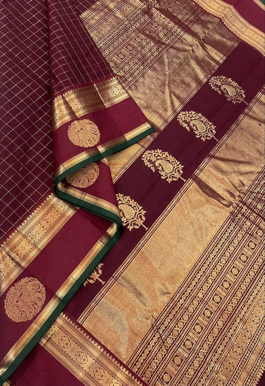 Kanchi handloom rich cotton | rettaipet zari border yaanai x rich zari Pallu | aaraku X  green
