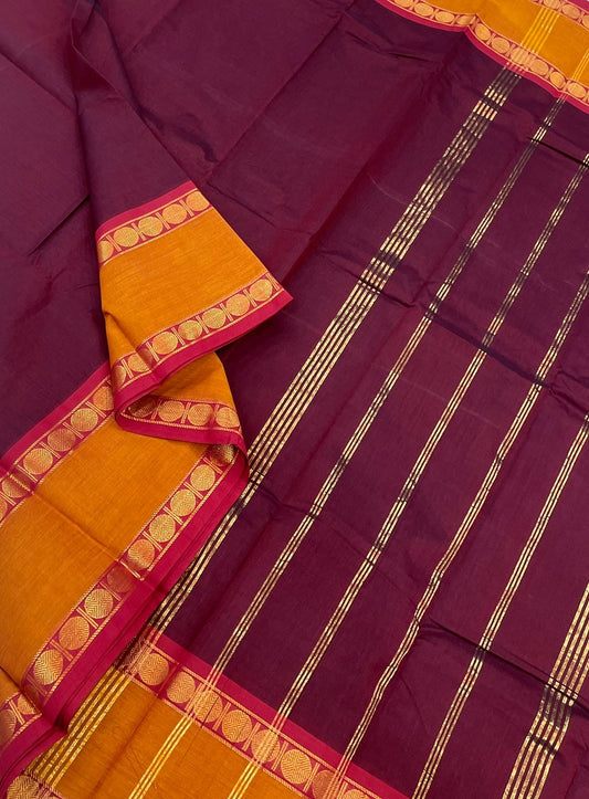 Kanchi mercerised soft cotton |rich zari rudhraksham border | aaraku x orange | MC10