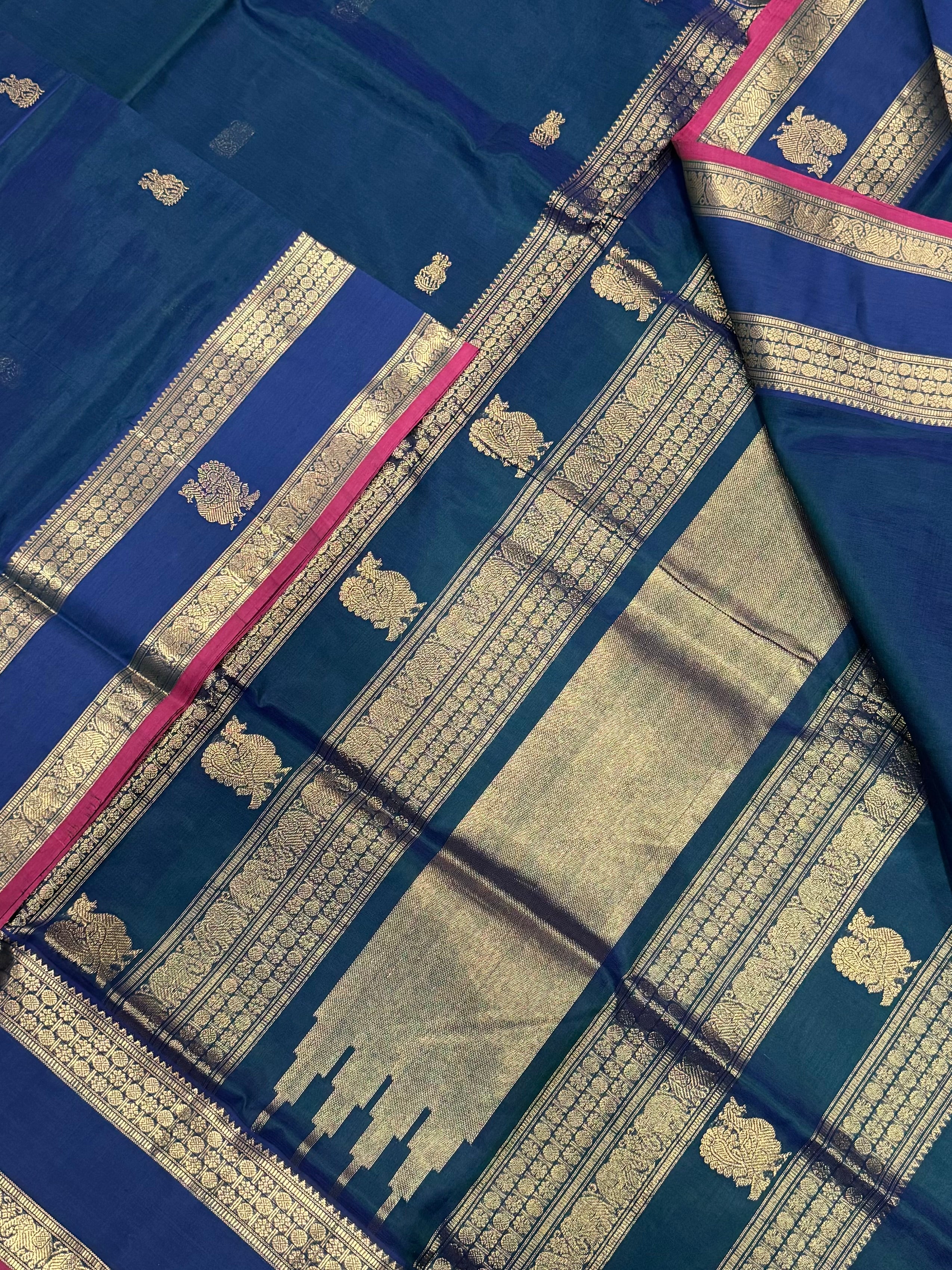 Kanchi Silk Cotton Sarees Mayil BUTTA X Rettaipet Border Peacock B Kanchi Silk Cotton Sarees Mayil BUTTA X Rettaipet Border Peacock B