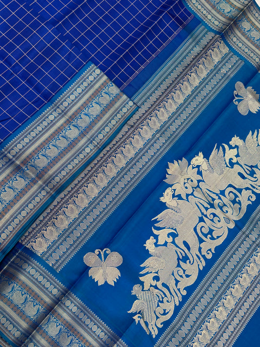Pure Kanjivarams | zero zari | kattam X sorgavasal pallu |ms blue x sky blue | Handwoven luxury x 4 ply master weave | NKV35