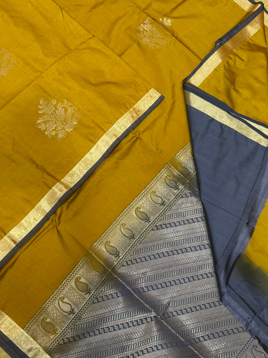 Vegan Silk Sarees Online | mustard X grey