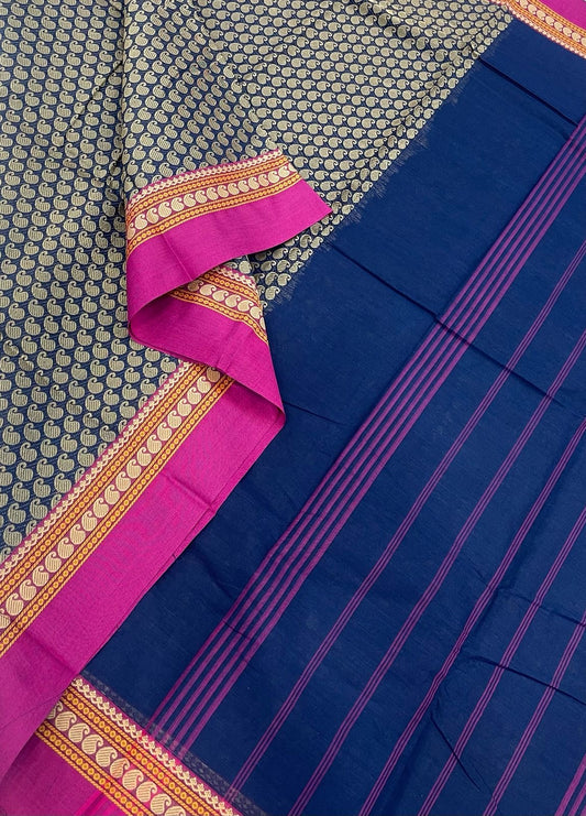 Kanchi soft cotton | blue x pink | thread mango motifs