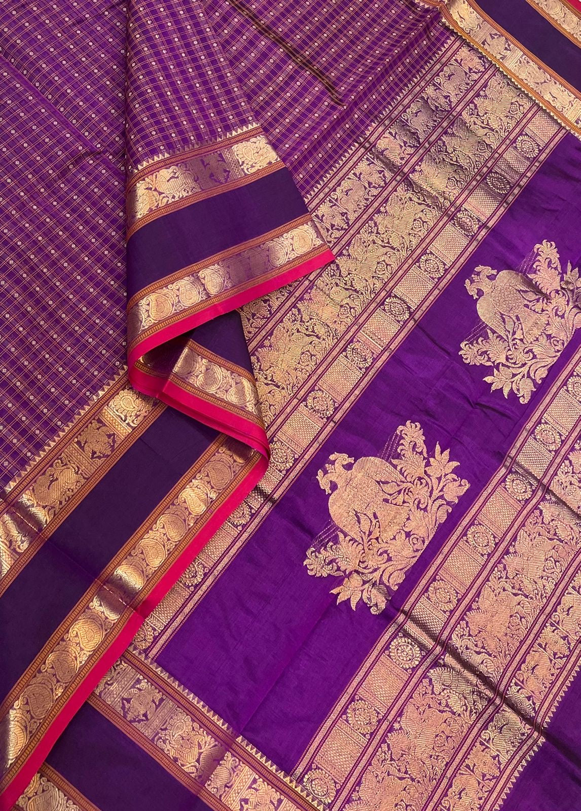 Kanchi Silk Cotton Sarees | 1000 butta x eruthalapakshi pallu|  violet X pink |NKV31