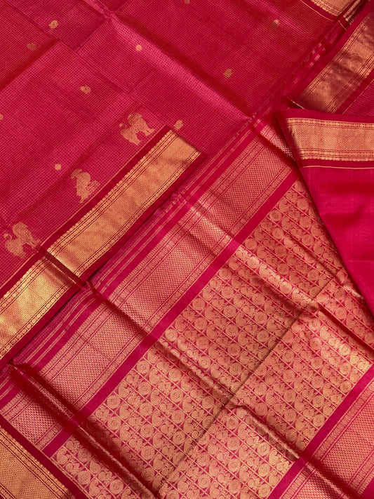 Kanchi Silk Cotton Sarees | luxury silk cotton | muthukattam X mayil shimmayhazli | orangish pink X gold NKV37