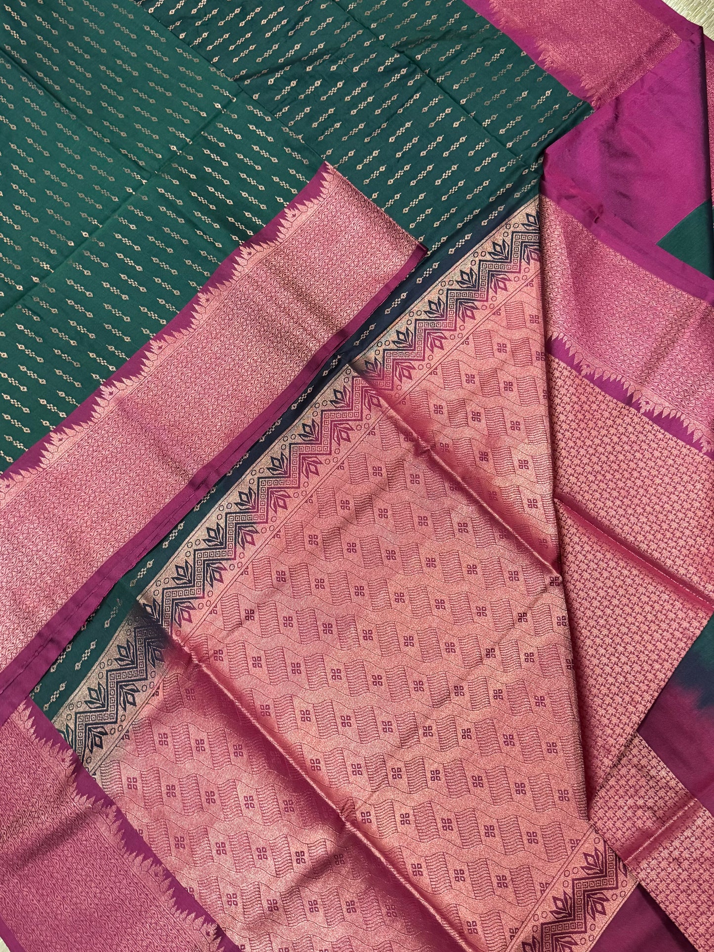 Vegan Silk Sarees Online | green x pink
