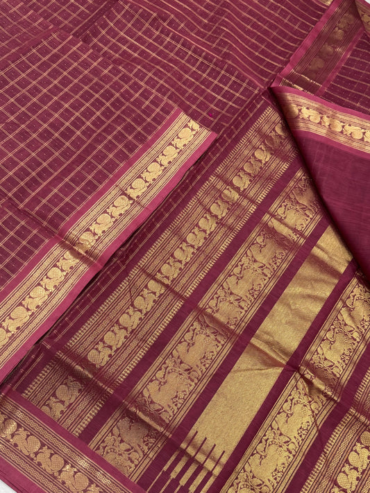 Kanchi Silk Cotton Sarees | zari 1000 butta X rich zari pallu | mauve cherry pink x gold