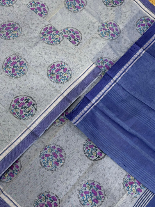 Kadhi soft Cotton | pastel blue X blue | thread border X floral