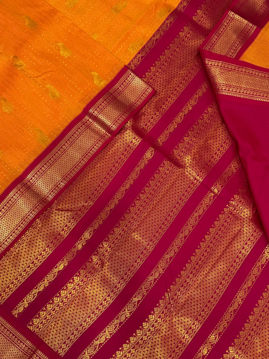 Semi Silk soft Cotton Sarees | mayil x butta | orange X red | zari border | NKV11