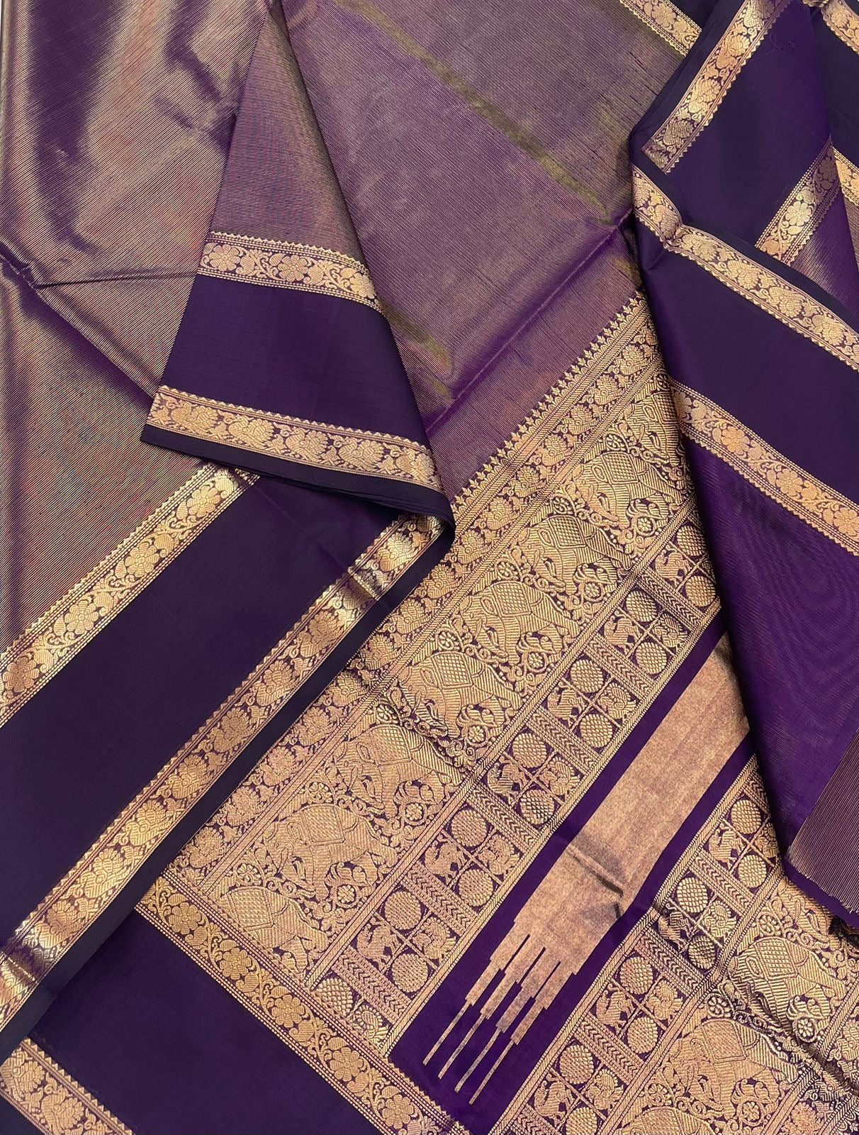 Kanchi Tissue Silk Cotton Sarees | violet X GOLD |  rettaipet Zari border  x gold VAIRAOOSI | NKV100