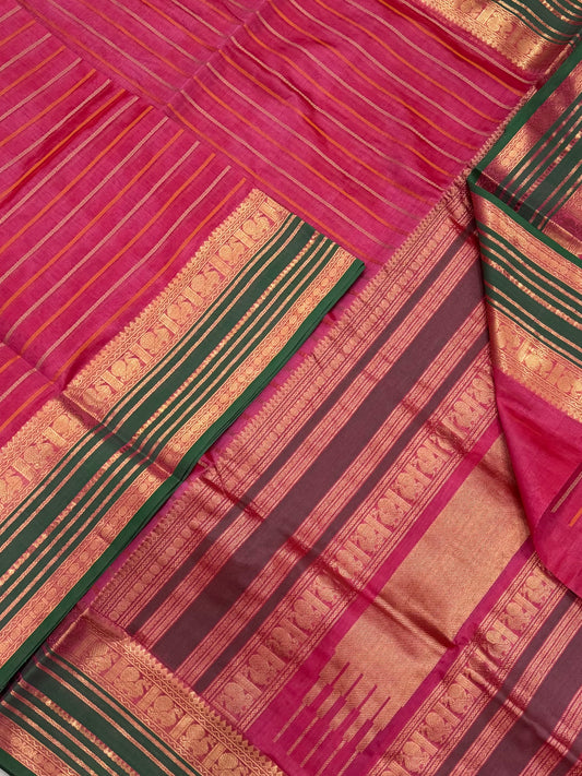 Kanchi Silk Cotton Sarees | luxury silk cotton | thread veldhari x Zari mayil border| pink X green