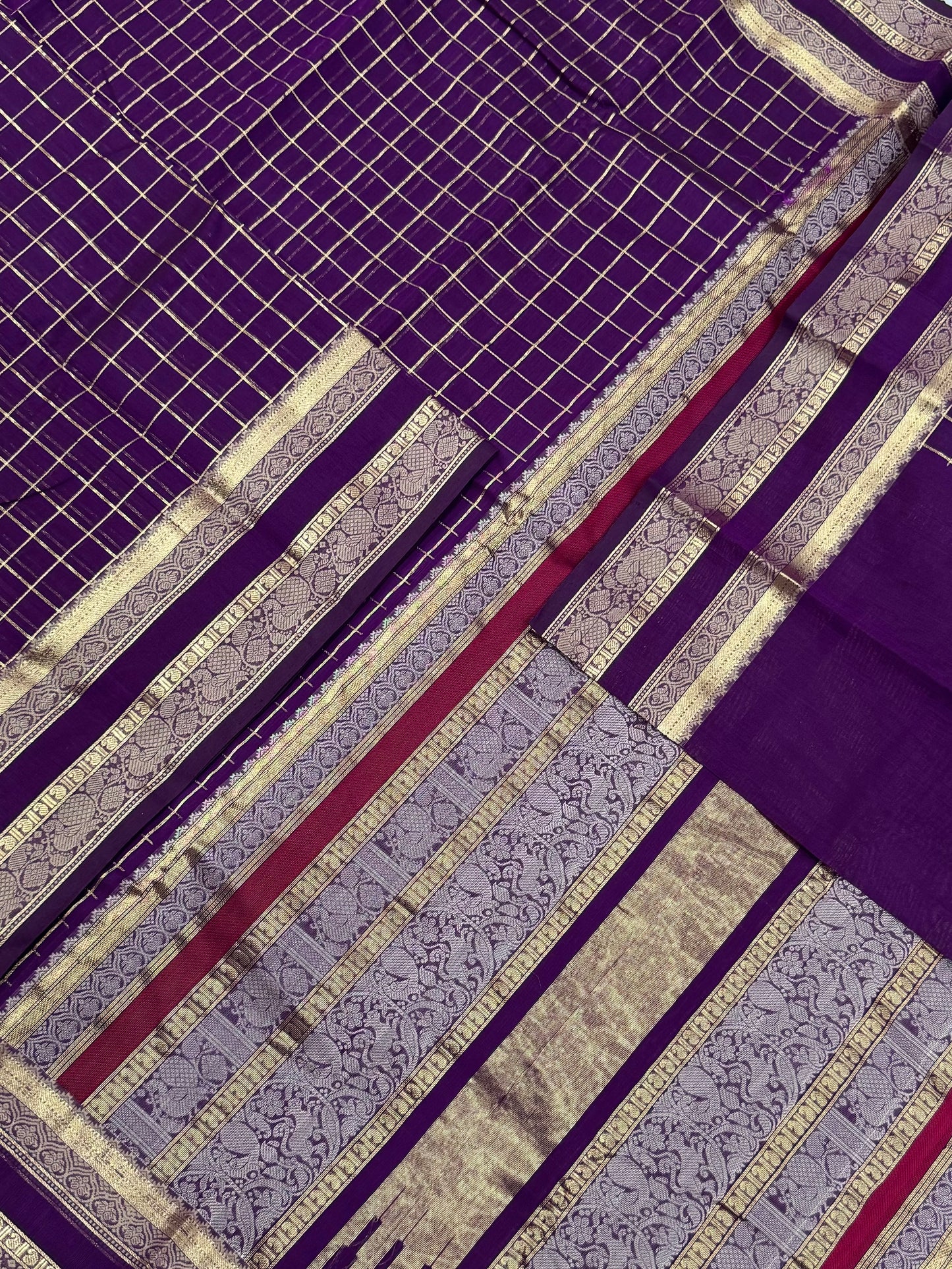 Kanchi handloom rich cotton |kattam X yaanai mayil border | violet x zari