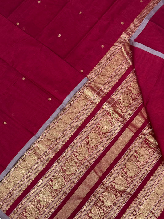 Pure Handloom Kanchi rich Cotton Saree | mayil zari Pallu| marron X lavender