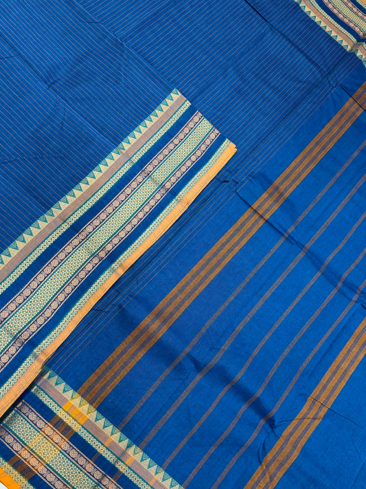 Kanchi soft cotton | blue X manjal | thread border