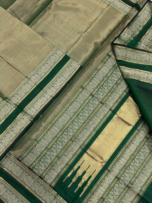Kanchi Tissue Silk Cotton Sarees | gold X green | NKV100