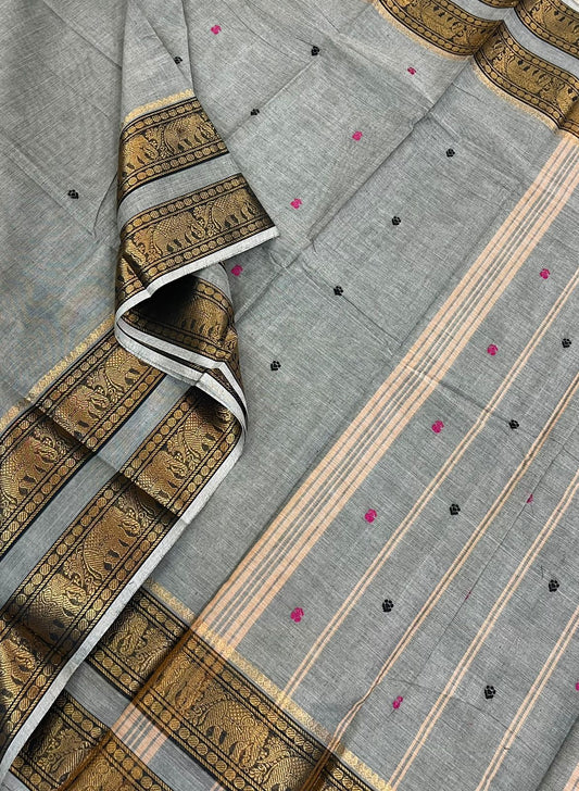 Kanchi soft cotton | yannai X Rettaipet zari border | grey