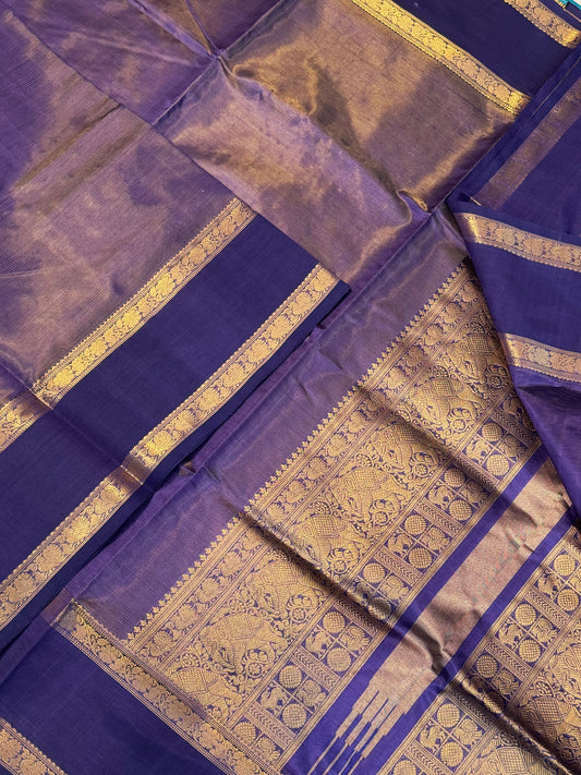 Kanchi Silk Cotton Sarees | luxury tissue silk cotton | VAIRAOOSI X rettaipet | bluish violet NKV37