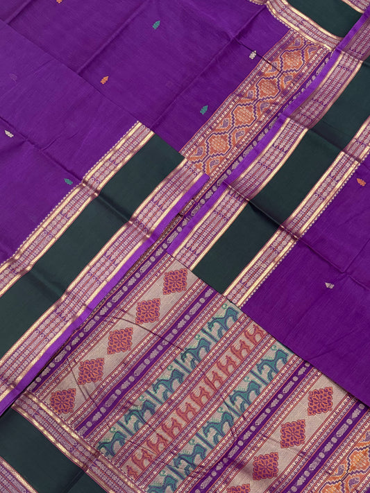 Pure Handloom Kanchi rich Cotton Saree | violet X rettaipet Zari border