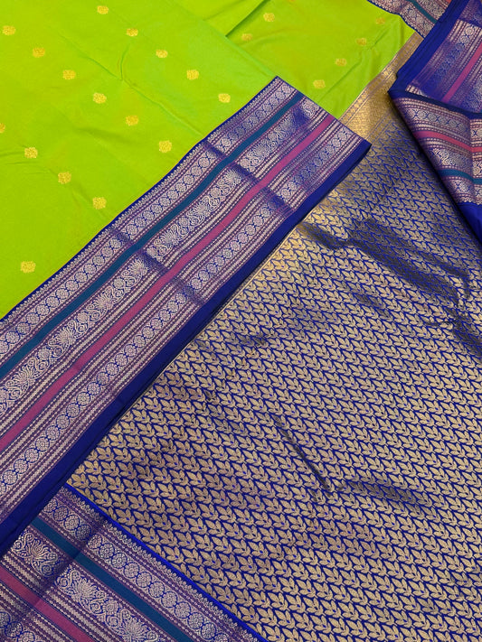 Vegan Silk Sarees Online | green X blue | Korvai border