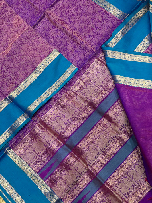 Kanchi Silk Cotton Sarees | vanasingaram X rettaipet border | vadamalli x skyblue