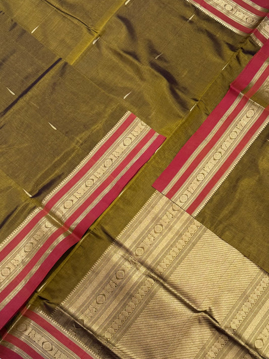 Kanchi Silk Cotton Sarees | luxury silk cotton | malli moggu butta x Zari borde | Mehendhi green X cherry red
