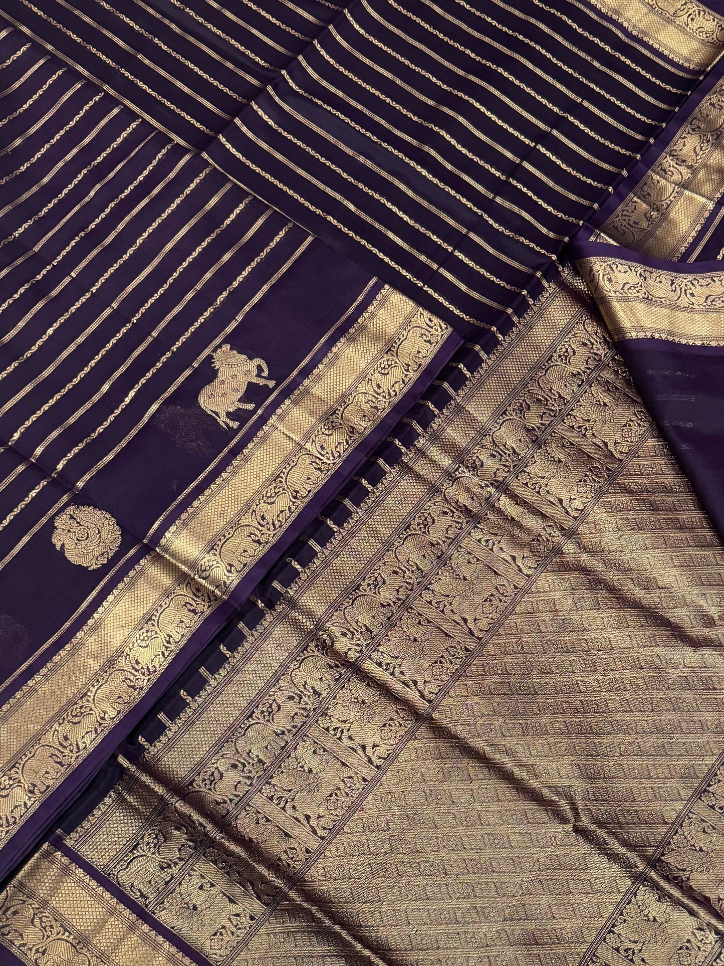 Kanchi Silk Cotton Sarees | luxury silk cotton | veldhari X Mayil x pichwai cow| brown betal nut color NKV37