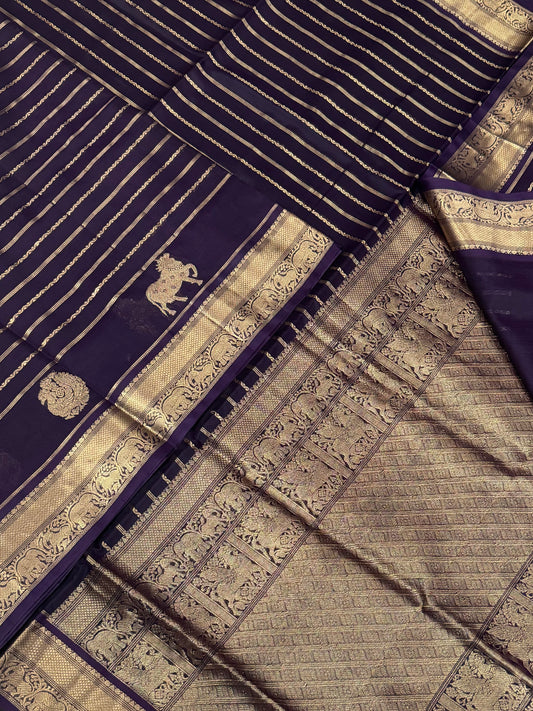 Kanchi Silk Cotton Sarees | luxury silk cotton | veldhari X Mayil x pichwai cow| brown betal nut color NKV37