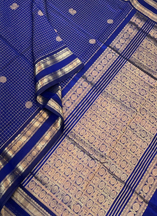 Kanchi Silk Cotton Sarees |kattam x mayil chakram | MsBlue x gold |NKV37