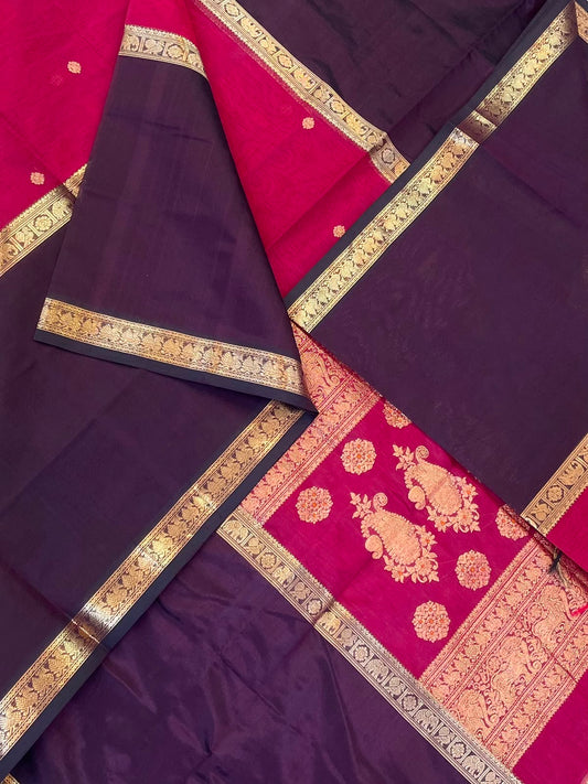 Kanchi Silk Cotton Sarees | luxury silk cotton | mupaggam x kamalam butta X tiny zari border | red x aaraku